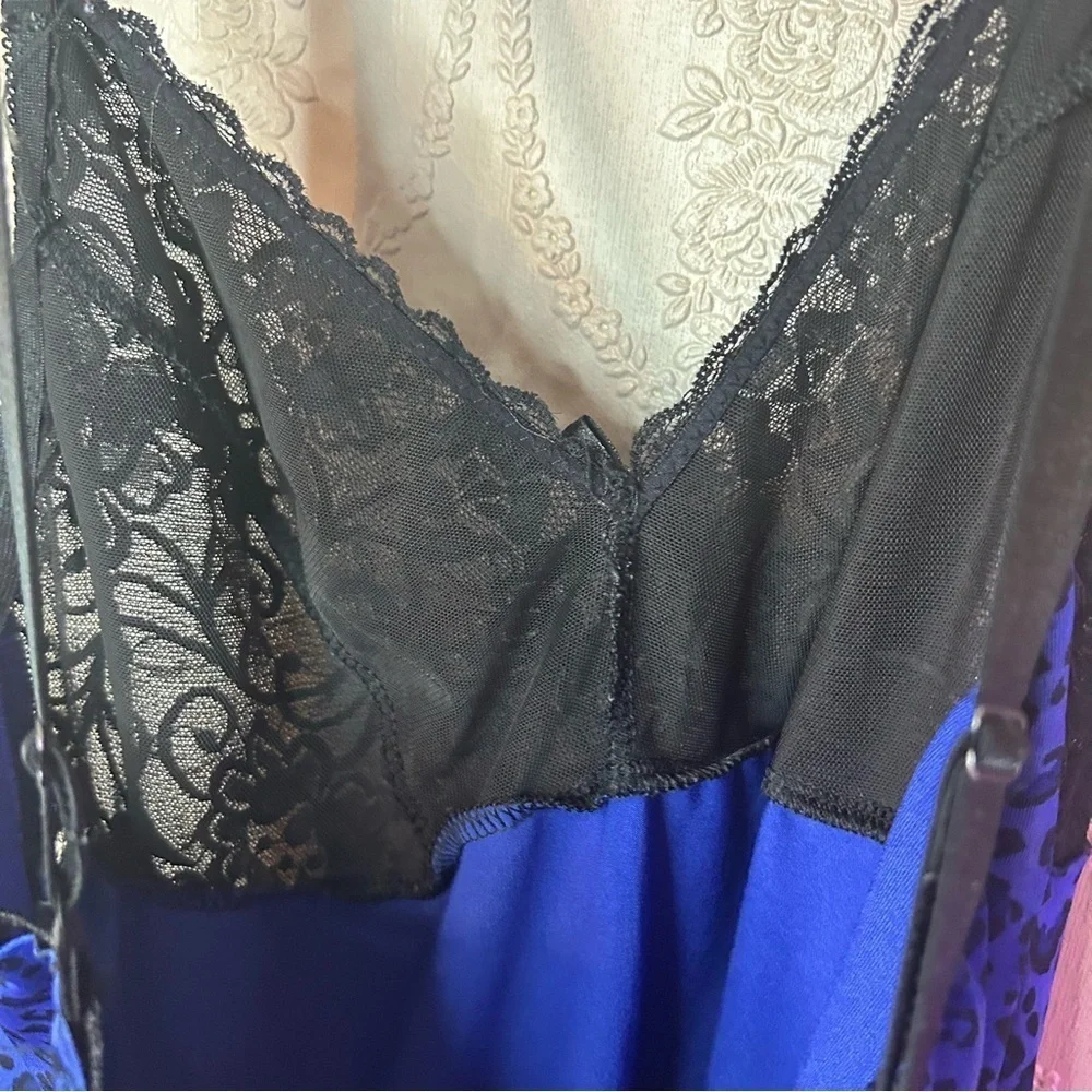 Blue and Black Lace Slip Dress Body Form 1x leopard nightie